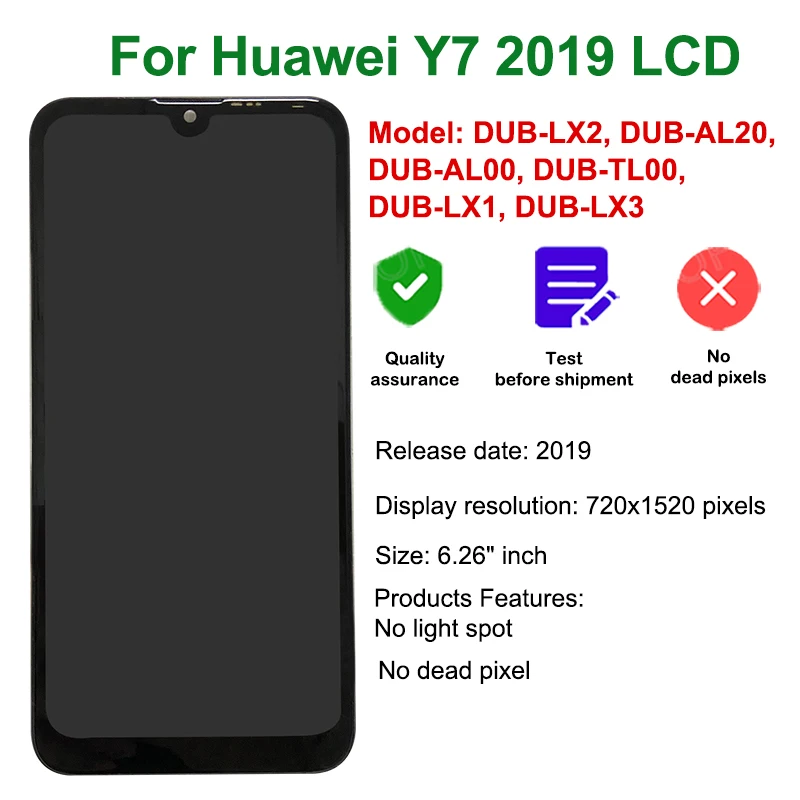 6.26'' LCD For Huawei  Y7 Pro 2019 DUB-LX2 DUB-LX1 Display Touch Screen For Huawei Y7 Prime DUB-LX3 Pantalla Digitizer Replace