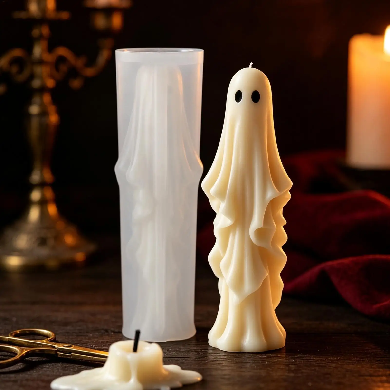 Ghost Silicone Candle Mold 3D Resin Epoxy Casting Mould Halloween Taper Candle Soap Plaster Craft DIY Wax Melt Making Tool