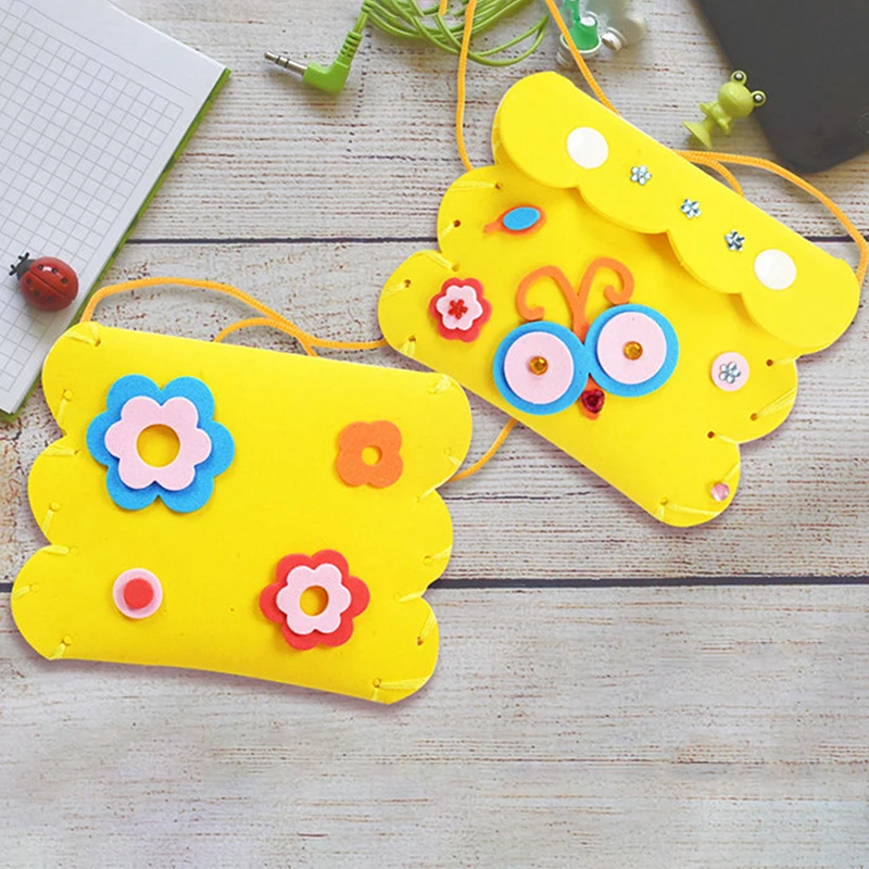 DIY kleine portemonnee voor kinderen, vilten portemonnee, EVA-lijm, creatief naaien, plakken, handwerk, voorschools speelgoed, handgemaakt materiaalpakket