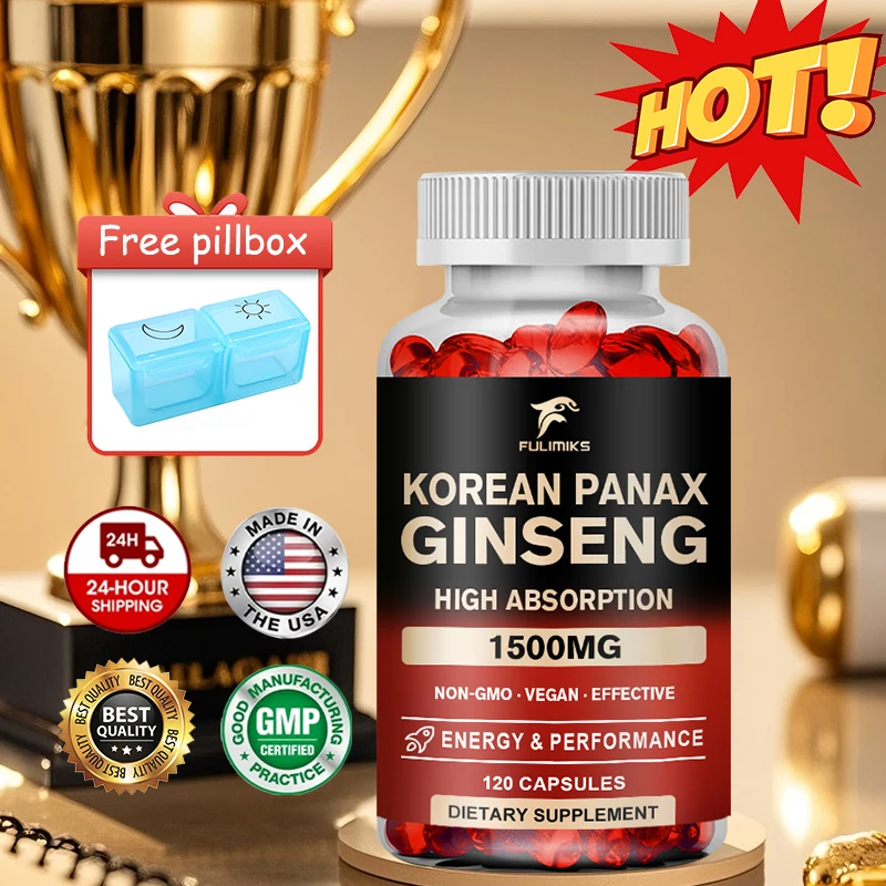 Maximum Strength Korean Ginseng Extract Capsules, Promotes Natural Energy, Reduces Stress & Boosts Circulation, Overall Wellness