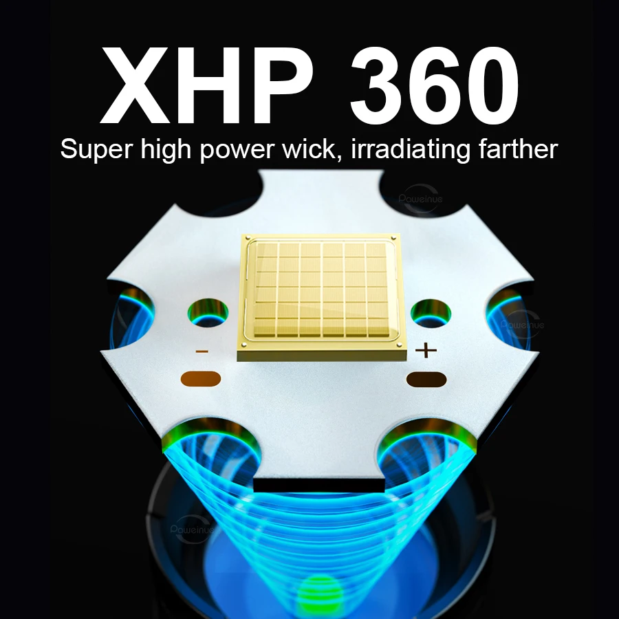 XHP360 Hochleistungs-LED-Taschenlampe, tragbar, wiederaufladbar, LED-Lampe, leistungsstarke Laterne, hohe Lumen, wiederaufladbar, extrem leistungsstarke Taschenlampe