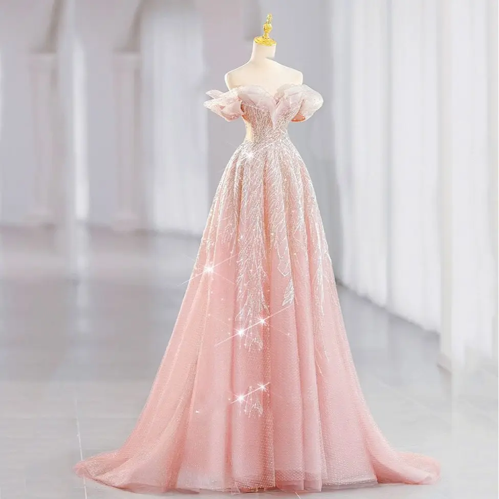 

Elegant Strapless Pink Prom Dresses Long Backless A-line Women Vestidos Evening Long Party Gown Summer