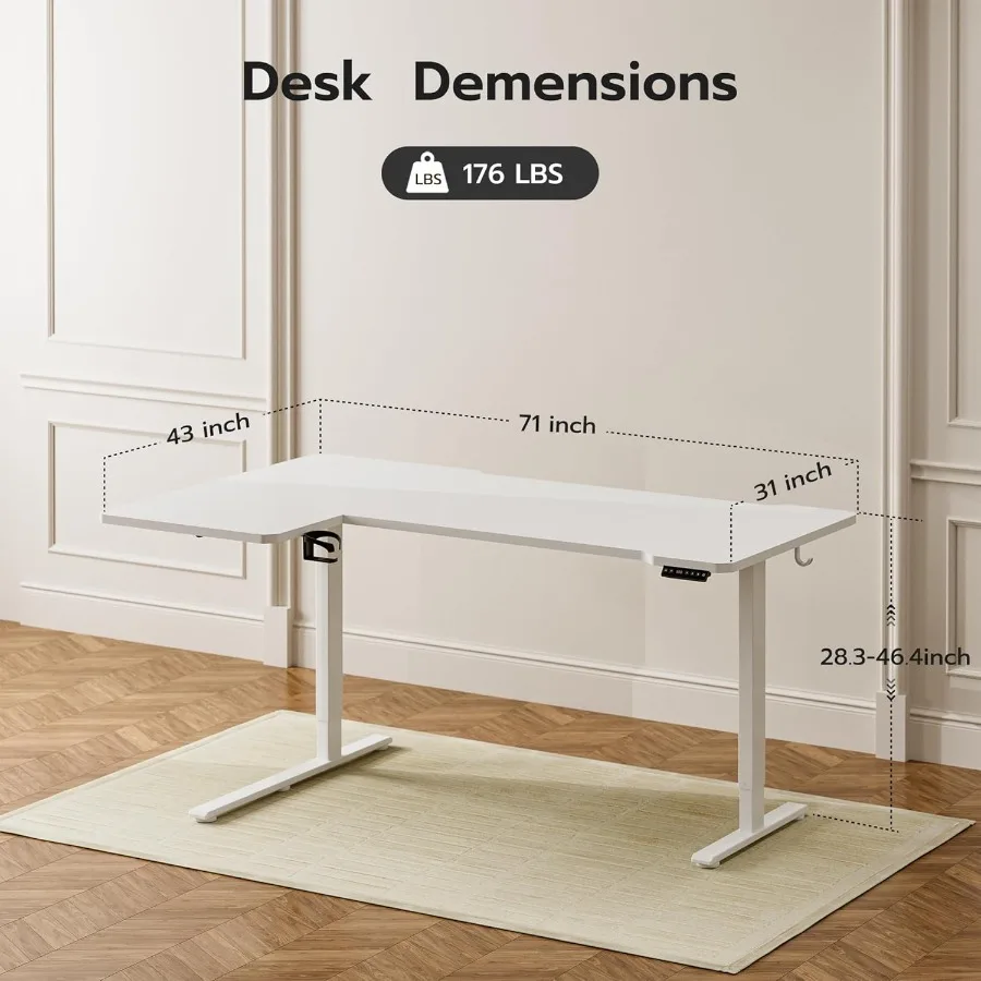 71 مكتب قائم كهربائي على شكل حرف L قابل للعكس مع ارتفاع قابل للتعديل للألعاب والمكتب المنزلي يستخدم جهاز كمبيوتر زاوية SitStand #3