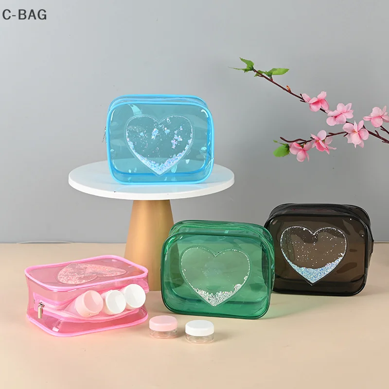 

Прозрачная косметичка из ПВХ с блестками Love, простая женская большая вместительная дорожная портативная водонепроницаемая сумка для хранения мелочей, сумка для туалетных принадлежностей