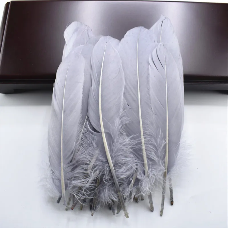 Plumas de ganso naturales de poste duro gris plateado para manualidades, plumas de 5-7 pulgadas/13-18cm, joyería, pluma de faisán, decoración del hogar para boda