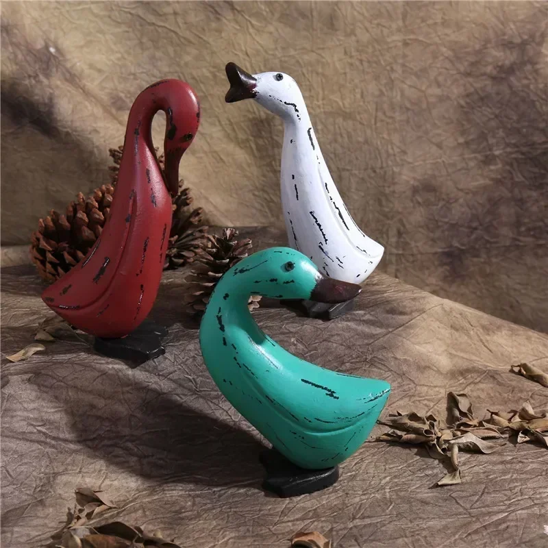 [VIP]3pcs/set Nordic Wood Crafts Hand-carved Painted Duck Sculpture Desk Ornaments Decoration Retro Vintage Old Style