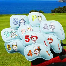 PU Couro Golf Driver Cover, Golf Ferros Cover, Embroidery Bunny Headcover, Head Protector, Acessório Golf, 9pcs