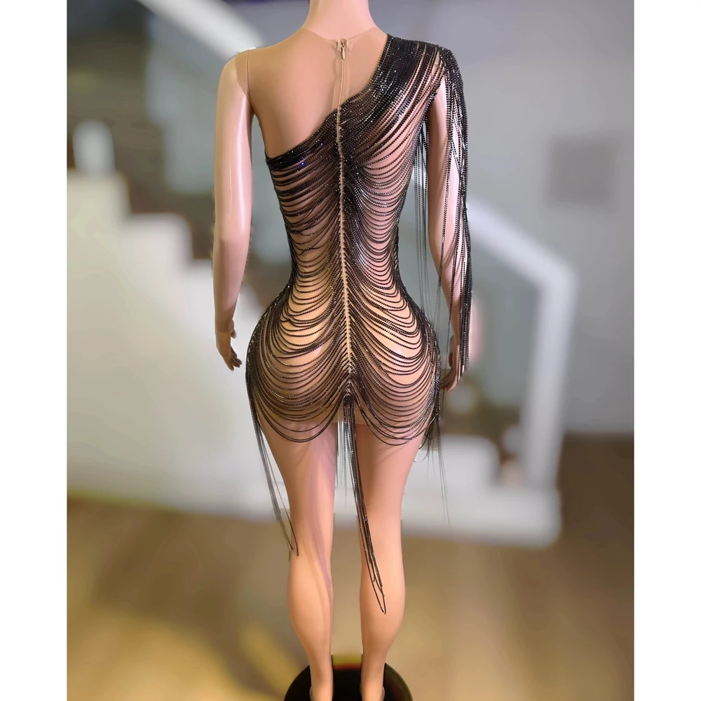 Luxe Steentjes Kettingen Vieren Verjaardagsavond Prom Dress Vrouwen Sexy Doorzien Fotografie Zangeres Showkleding