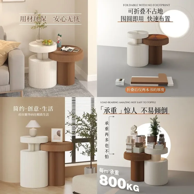 Portable Round Folding Coffee Table Paper Storage Rack for Living Room Mall Exhibition Booth Easy Move Side End Table