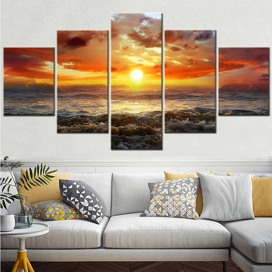 

Sunrise at Sea landscape diamond embroidery The spectacular sight of sunset cross stitch full drill beautiful view 5 pcs decor