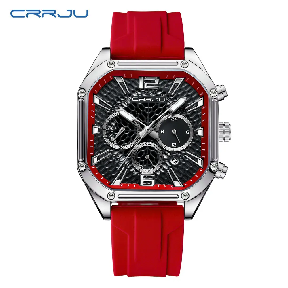 CRRJU Watch for Men Tonneau Waterproof Quartz Luxury Chronograph Analog Men\'s Wrist Watches