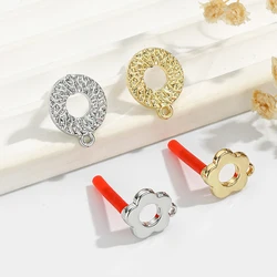 10pcs Flower Stud Earrings Connectors Round Hollow Earrings Base Handmade Earrings Base Diy Jewelry Making Findings Accessories