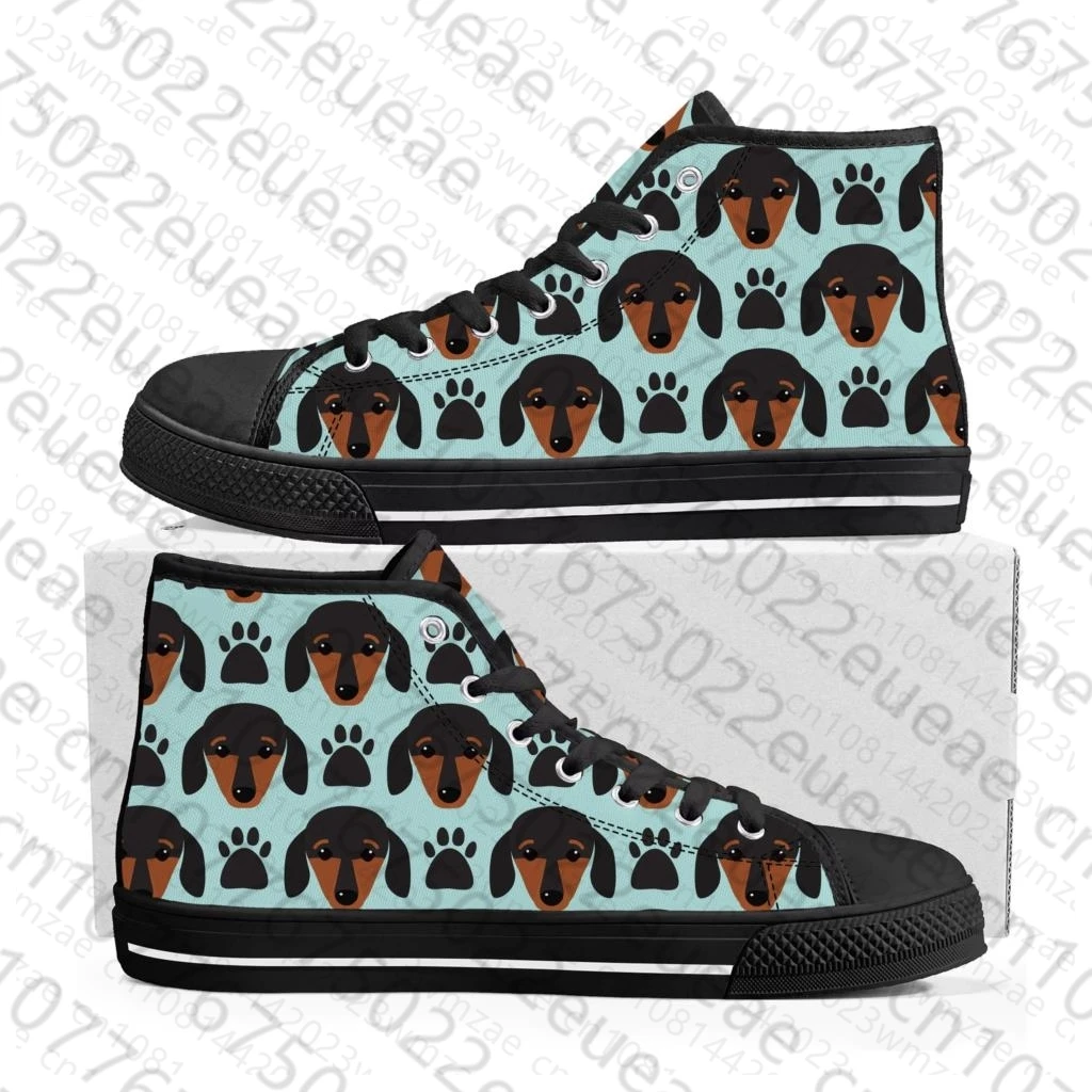 Cute Dachshund Print High Top Sneakers Mens Womens Teenager High Quality Pet Dog Canvas Sneaker couple Casual Shoe Custom Shoes