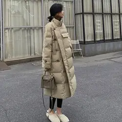 Parkas largas de algodón para mujer, abrigo cálido grueso y frío, chaqueta a prueba de viento, botones de manga larga, chaqueta acolchada de algodón de gran tamaño, Invierno