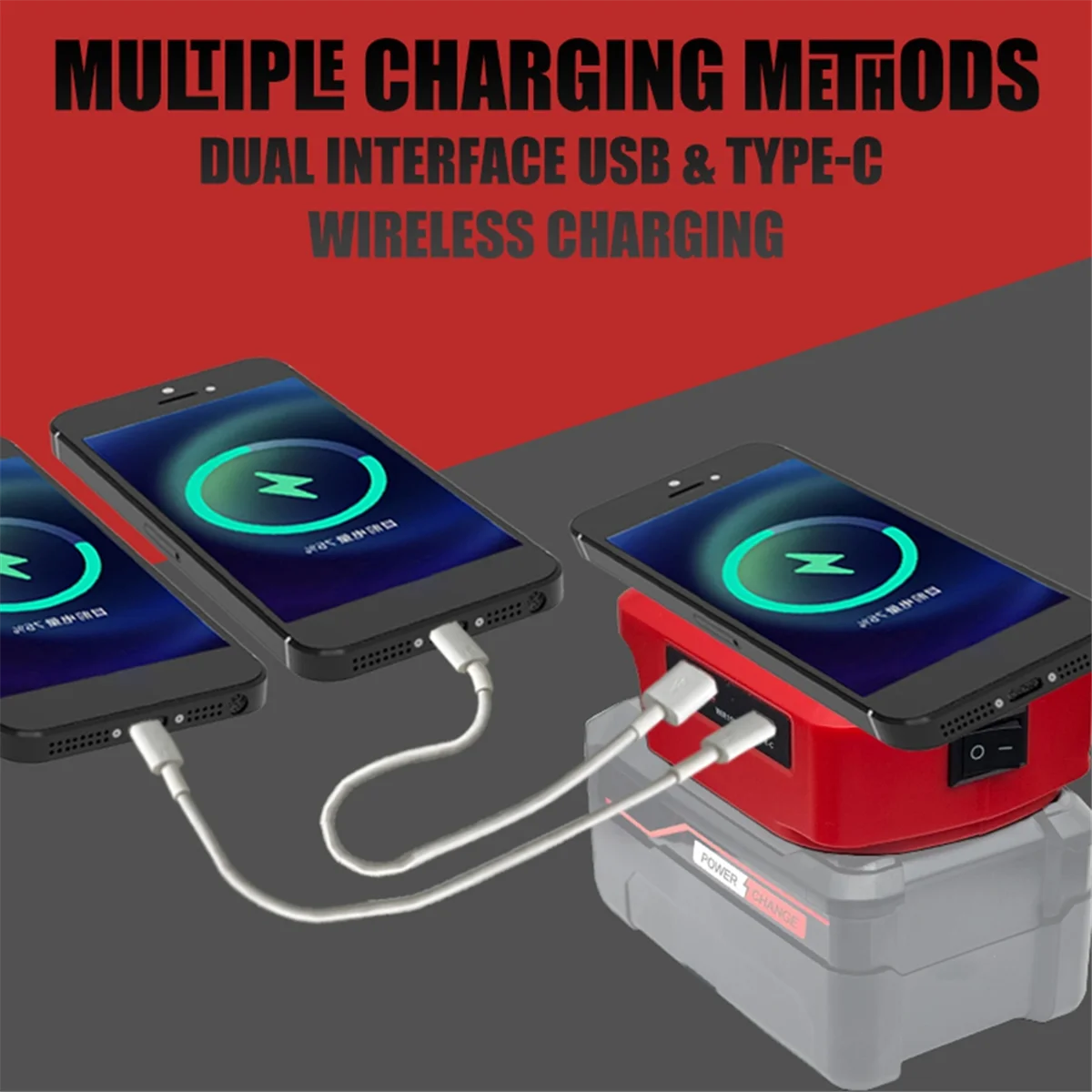 

Адаптер беспроводного зарядного устройства A83Z Power Bank для зарядной станции литий-ионного аккумулятора 18 В с портом Type-C и USB