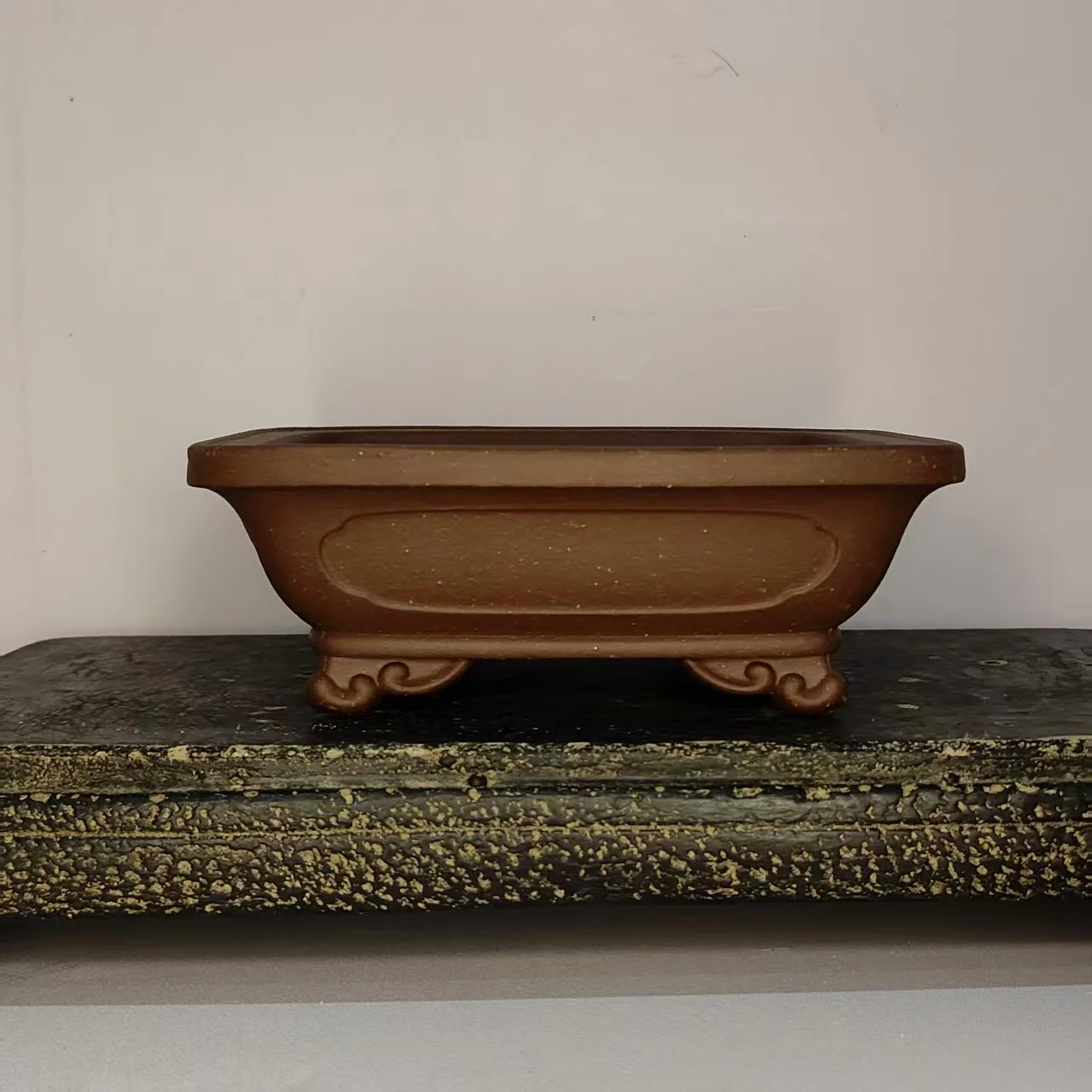High Quality Unglzed Rectangle Bonsai Pot With Cloud Feet