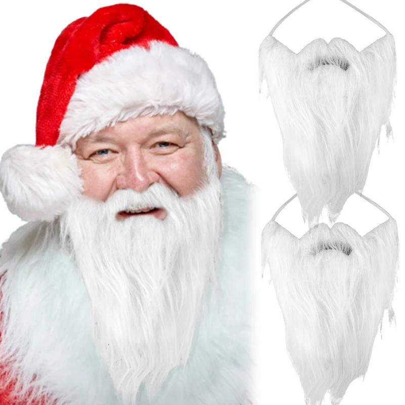 Funny Santa Beard Costume White Artificial Fake Beard Long Fluff Christmas Santa Claus Beard Costume for Boys Girls and Adults