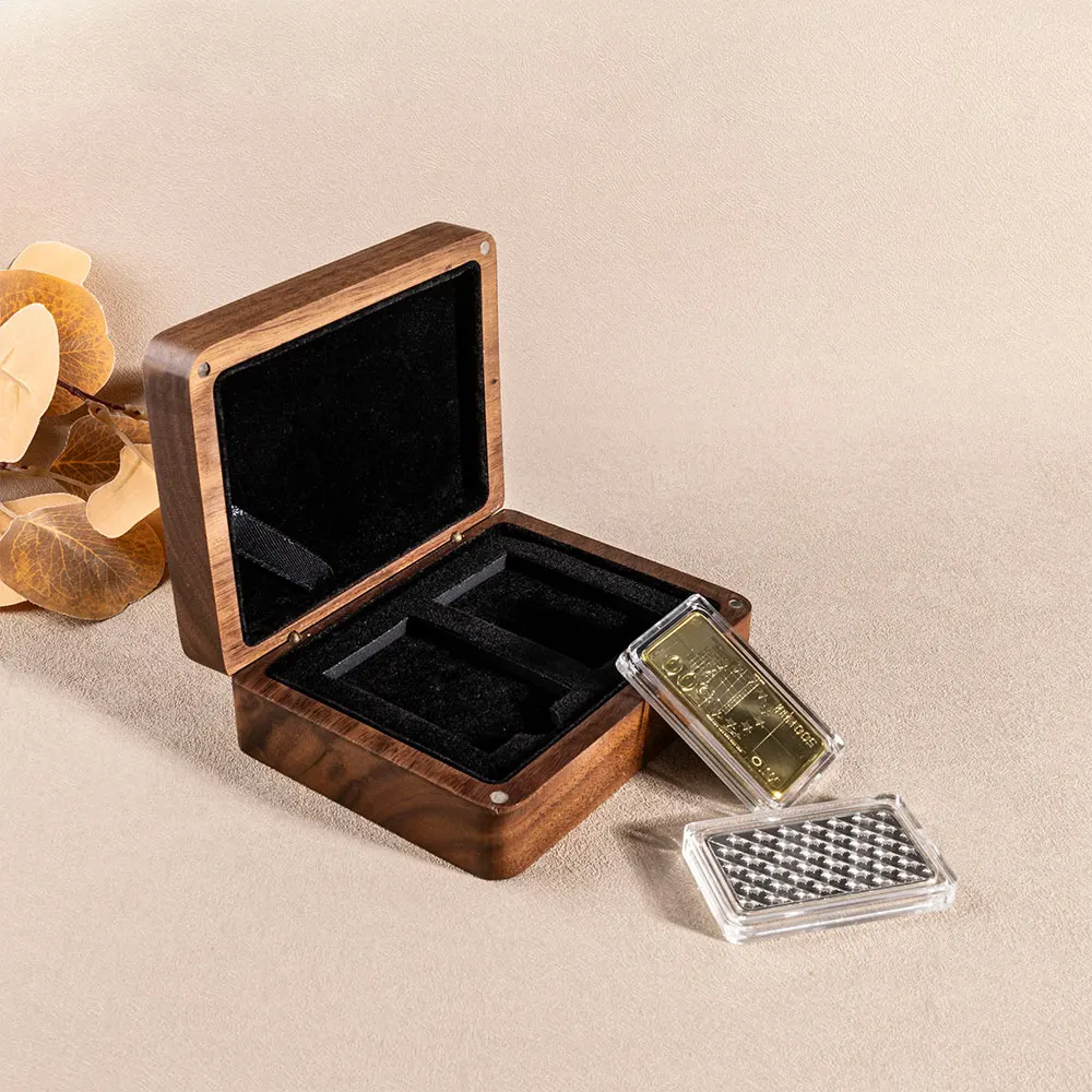 Solid Wood Black Walnut Small Gold Bar Commemorative Coin Storage Box, Gift Packaging Storage Box Coins Are Not Included