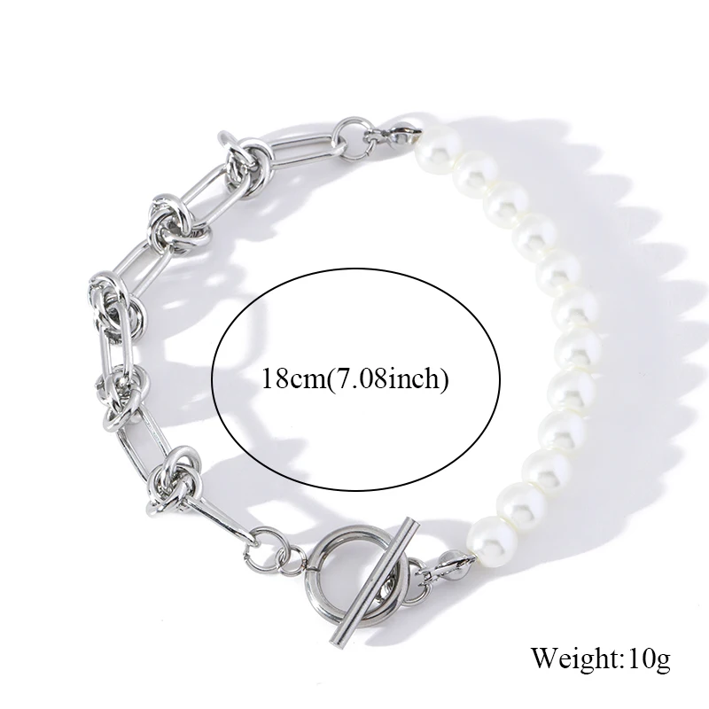 EILIECK 316L Edelstahl Asymmetrisches Perlenketten-Halsketten-Armband-Set für Damen, Modisches Silberfarbenes Wasserdichtes Schmuckgeschenk – Detail 7