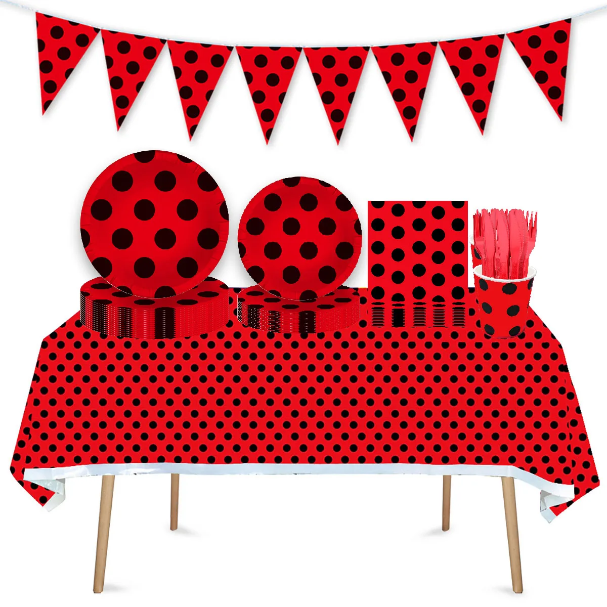 Ladybug Theme Birthday Party Decorations Disposable Tableware Set Paper Plates Napkins Cups