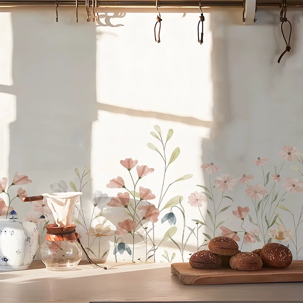 Boho Flowers Wall Stickers for Kitchen Glass Backsplash, Botanical Wall  Border, Peel and Stick, Dining Room Windows Flim