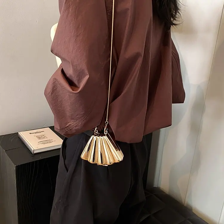 

Portable Korean Style Crossbody Shell Bag Chain Silver Mini Banquet Chain Bag Luxury Elegant Lipstick Storage Bag Wedding