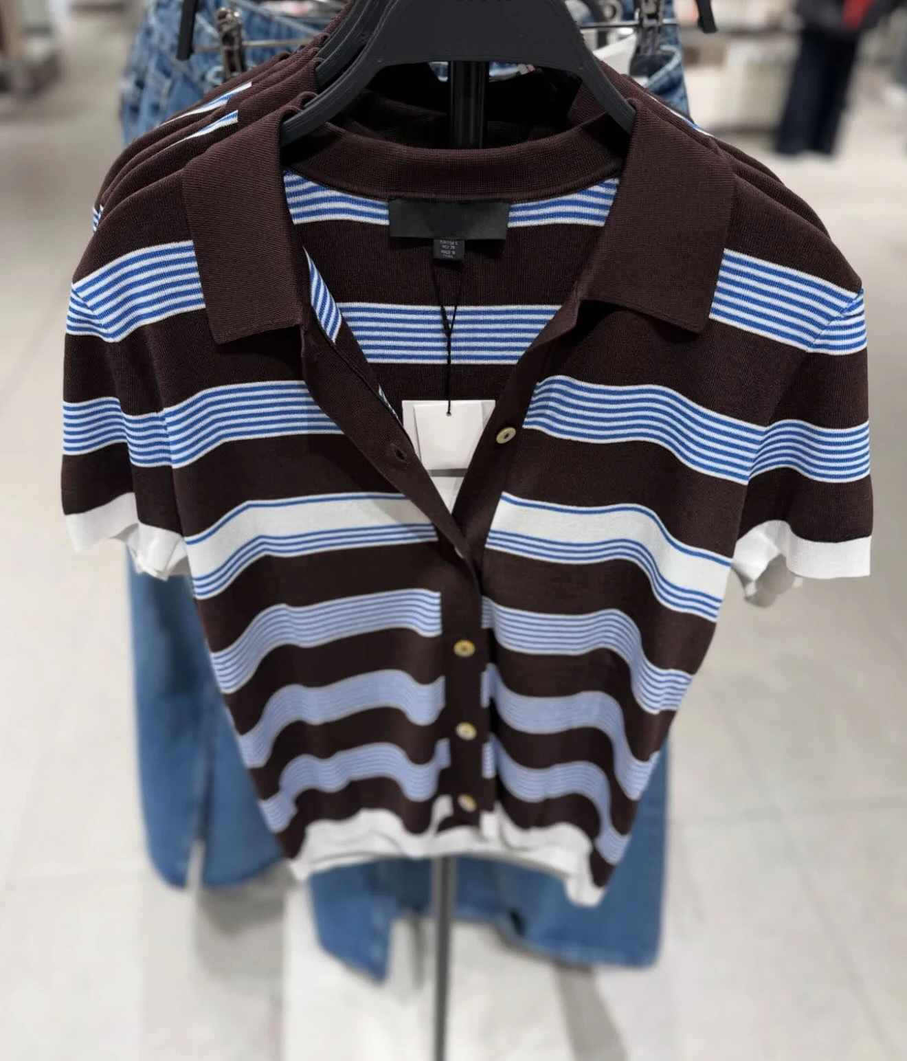 Gestreiftes gestricktes, schlankes Kurzarm-T-Shirt für Damen, Umlegekragen, einreihiges T-Shirt, Sommer, Vintage, lässige Strickjacke, Top-T-Shirts