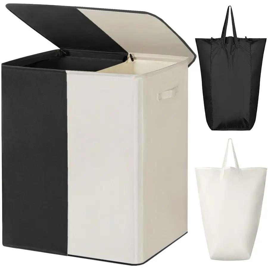 

Double Laundry Baseket with Lid and Removable Laundry Bags,154L Large Laundry Hamper 2 Section Collapsible Dirty Clothes Hamper