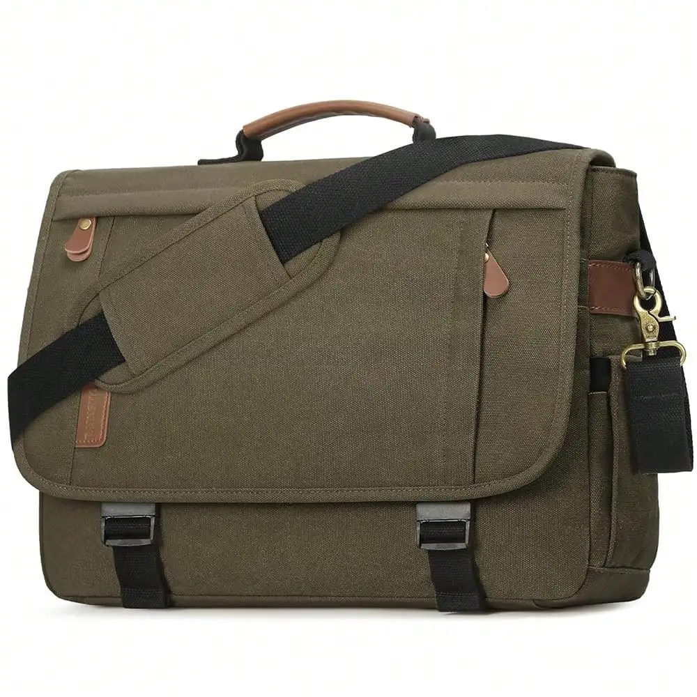 

Messenger Bag For Men 17-17.3 Inch Laptop Bag Water-Resistant Canvas Computer Shoulder Bag Office Work Briefcase Large Casual Satchel Bags For Men Bookbag For College, OliveDrab