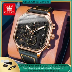 OLEVS-Relógio Quartz Masculino com Pulseira de Couro, Cronógrafo, Relógio, Impermeável, Luminoso, Mostrador, Vestido, Novo, 42mm