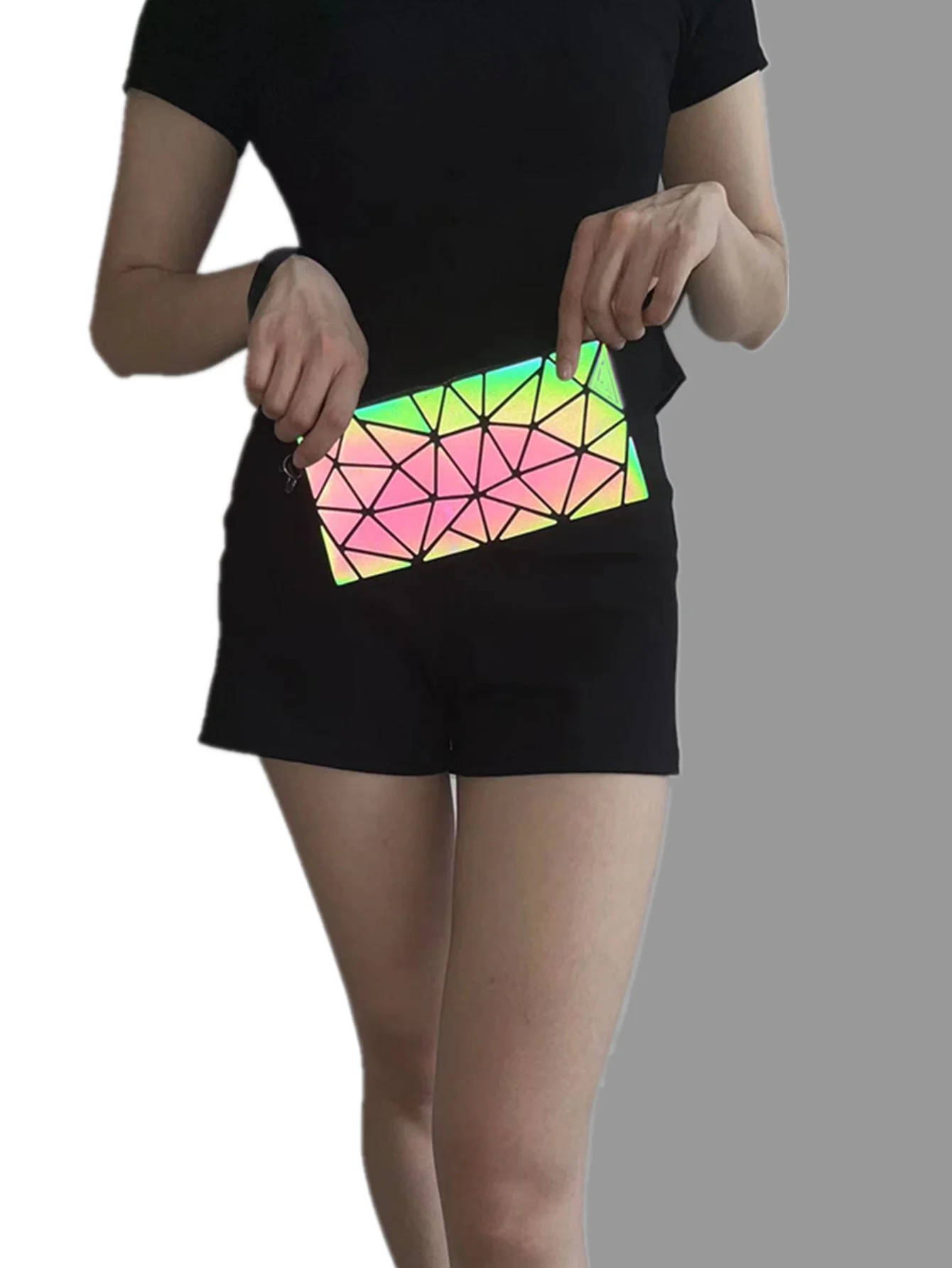 Leuchtende Kette Umhängetasche Set Mode Holographische Geometrische Falten Geldbörse Frauen Schulter Tasche 2 stücke – Detail 5