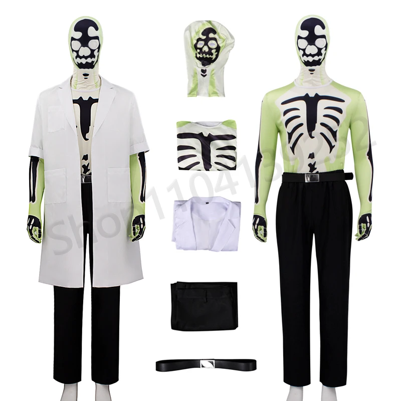 Commandos Anime Creature Dr. Phosphorous Cosplay Costume White Coat Top Mask Pants Halloween Fantasia Adult Men Disguise Carniva