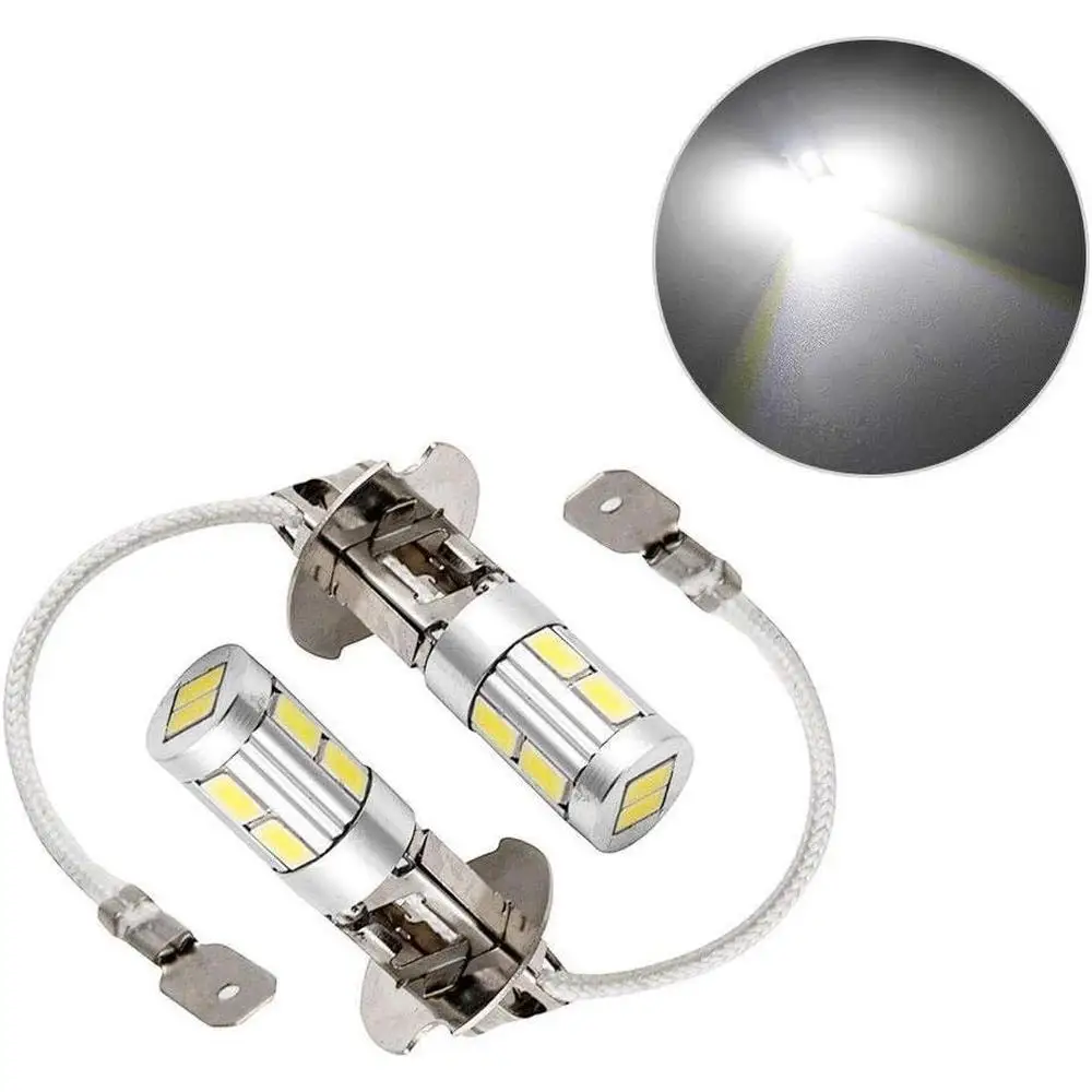 2pcs H3 LED Fog Light Bulbs Headlight Super Bright 6000K 10Leds White Light Auto Lamp for Car Track