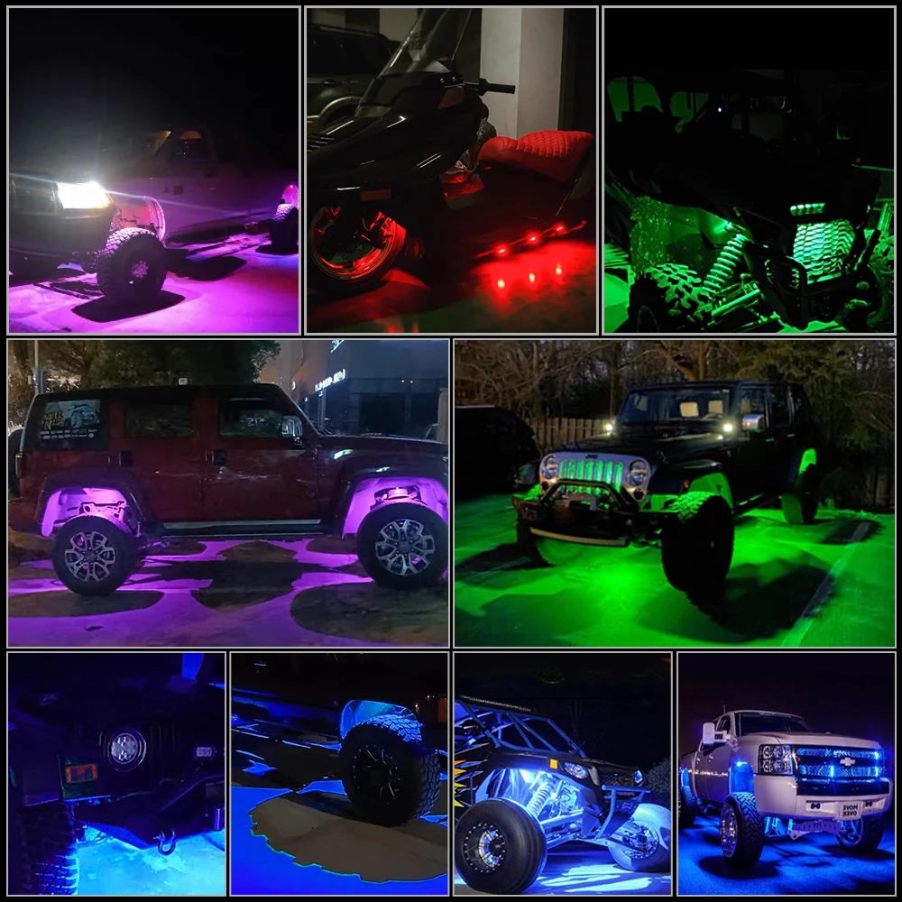 Kit d'éclairage LED Rock RGB, 4/5/6 dosettes, déconnexion mobile, éclairage ambiant, néon, lampes musicales, Bluetooth, application, télécommande pour accessoires de camion