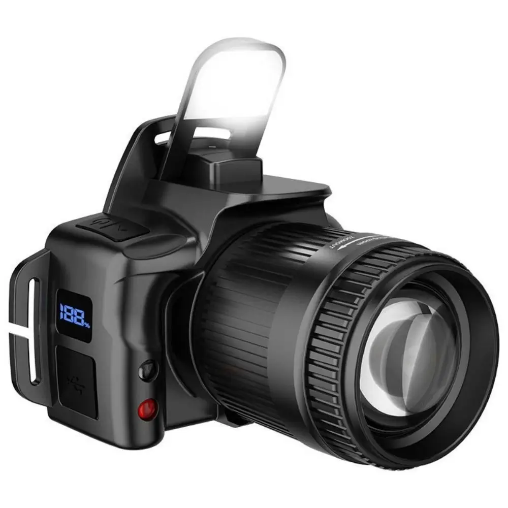 Telescopic Zoom Super Bright Headlight Black Multifunctional Strong Light Led Headlamp Digital Display Head-mounted