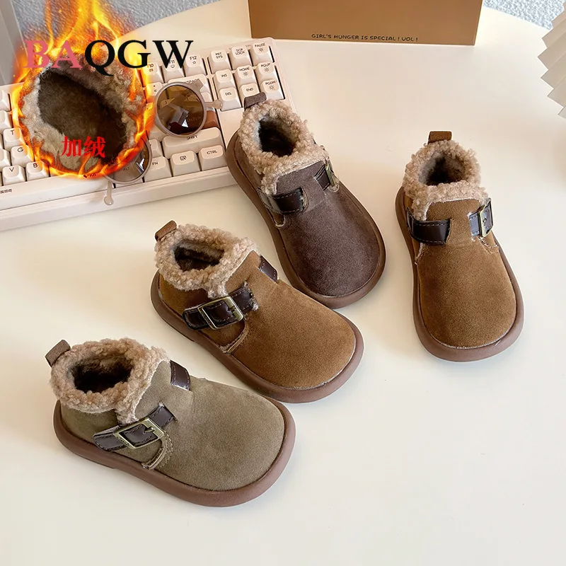Plush Lining Casual Shoes for Boys Girls 2026 New Winter Toddler Walking Shoes Soft Sole Retro School Outdoor Trainer SIZE 23-36