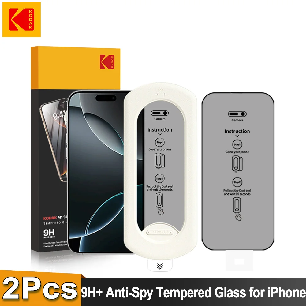 

KODAK 2Pcs iPhone 16 Pro Max privacy film 15 Pro 14 Pro 13 Pro anti-fingerprint installation tools-peeping tempered glass fil