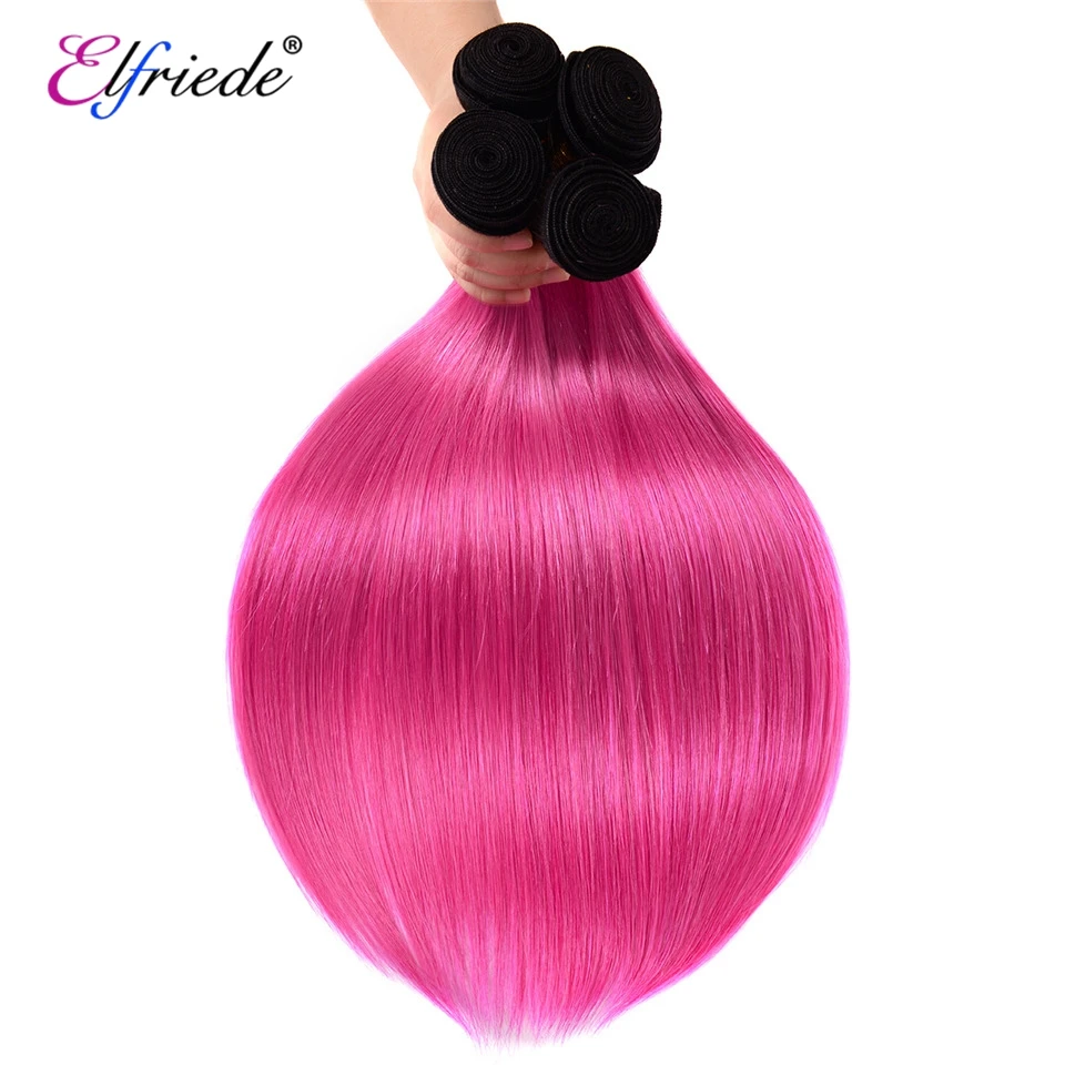 Elfriede 1B/Rose Red Straight fasci di capelli precolorati con frontale 100% capelli umani cuciti In trame 3 fasci con frontale In pizzo 13x4