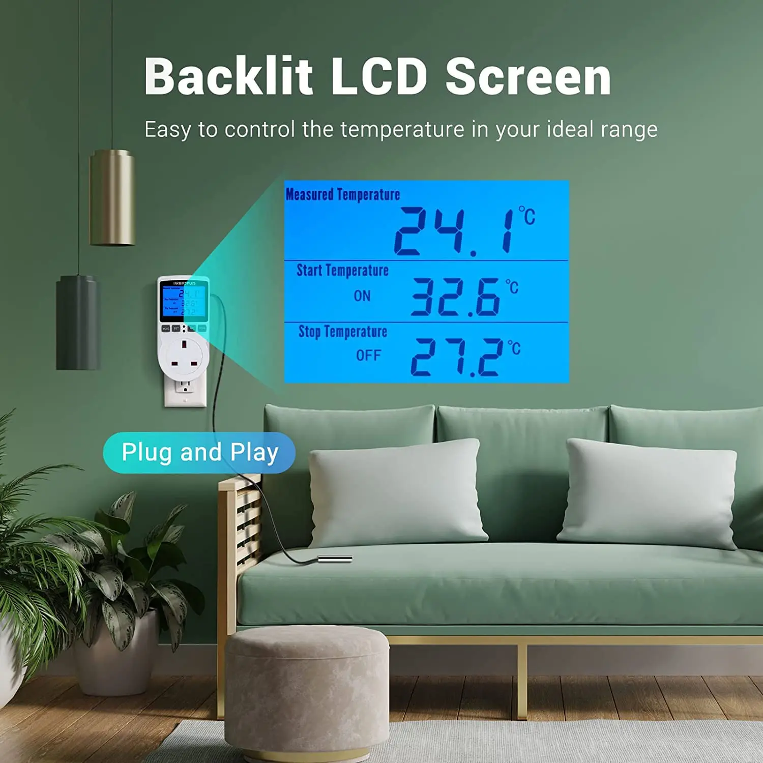 Picture 4: EU Digital Temperature Controller LCD Backlight Heating and Cooling Thermostat Socket With Sensor For Greenhouse Refrigerator