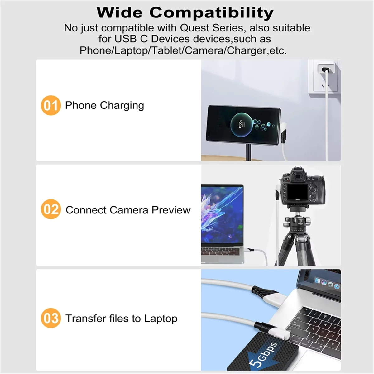 슈퍼 핫 타입 C VR 링크 케이블 USB C 데이터 케이블 오큘러스 퀘스트 1/2용