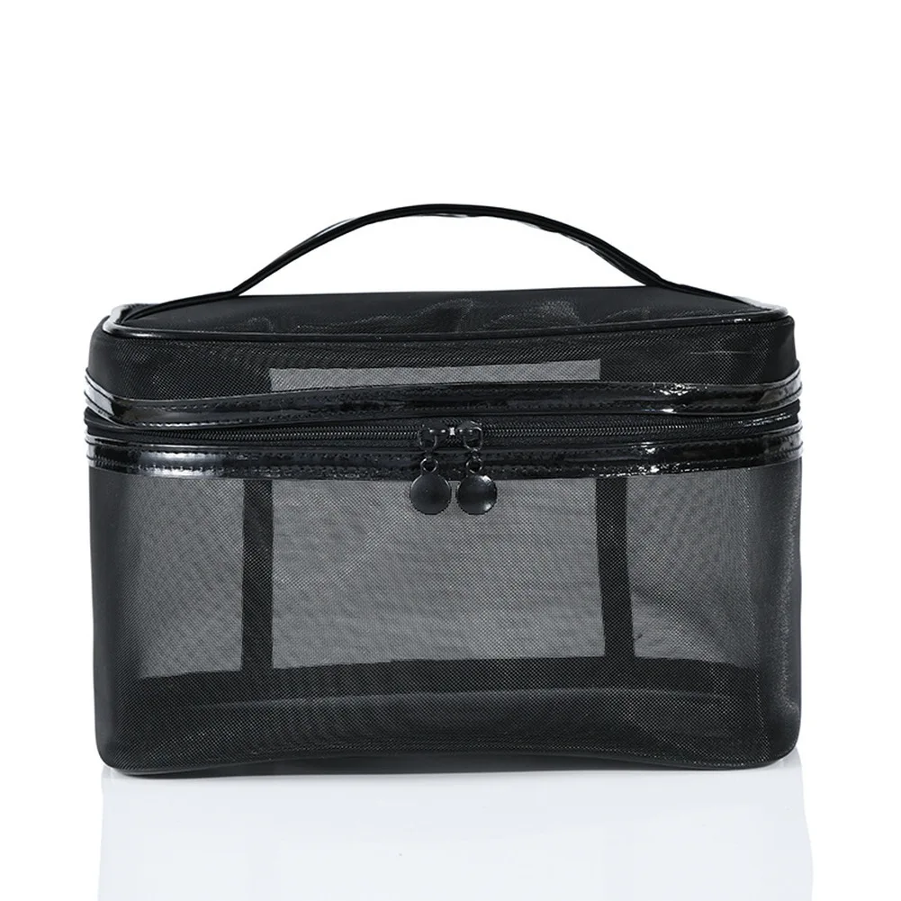 Trousse de maquillage transparente pour hommes et femmes, trousse cosmétique portable, trousse de toilette noire, poudres de maquillage, essentiel