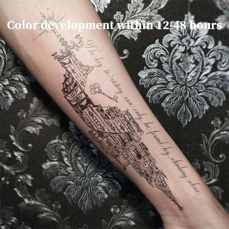 Gothic Castle Key Tattoo Herbal Juice Waterproof Long Lasting Semi Permanent Temporary Tattoos For Men Women Arm Body Art