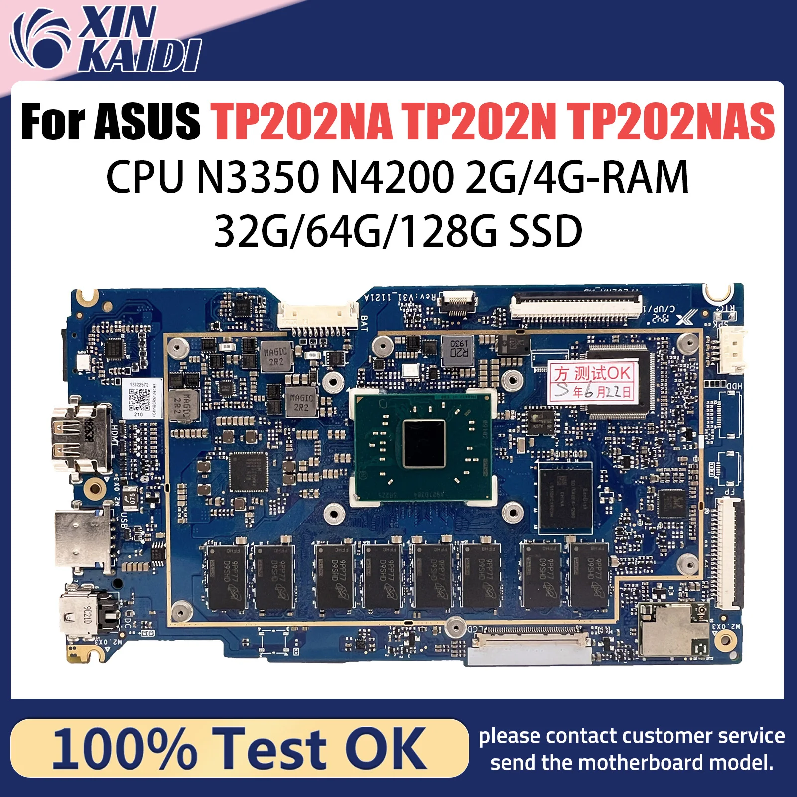 

TP202NA Mainboard With N3350 N4200 2GB/4GB-RAM For ASUS VivoBook Flip 12 TP202N TP202NAS J202NA Laptop Motherboard