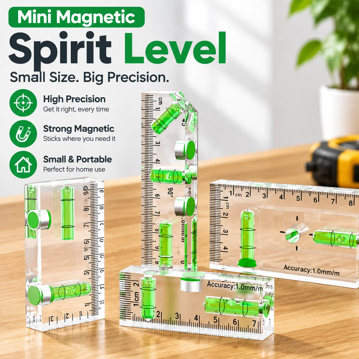 Mini Magnetic Acrylic Spirit Level High Precision Small Household Level Ruler Strong Magnetic Balance Level