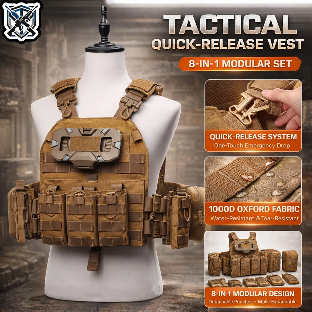 

Military Tactical Vest Plate Carrier 8PCS Set MOLLE System Combat Training Airsoft Vest Vest Outdoor Airsoft Gear