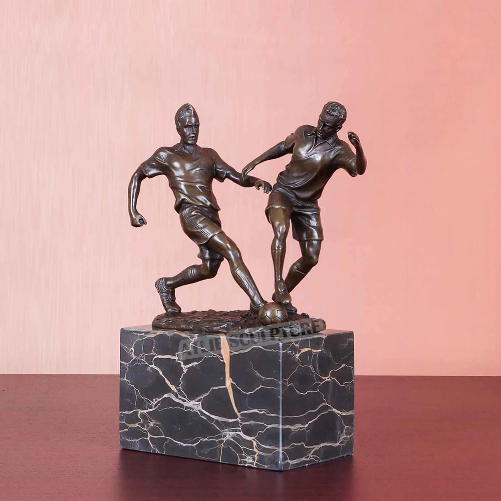 Male Playing Football Bronze Sculpture Men Soccer Statue Modern Sport Figurine Art Study Office Table Decor