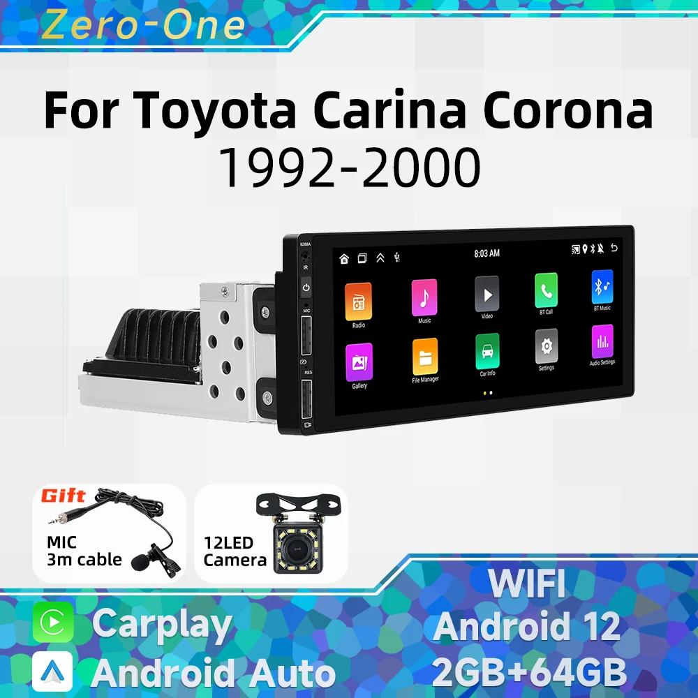 1 Din Radio Android coche Multimedia para Toyota Carina Corona 1992-2000 6,86 "pantalla estéreo unidad principal Carplay Autoradio GPS