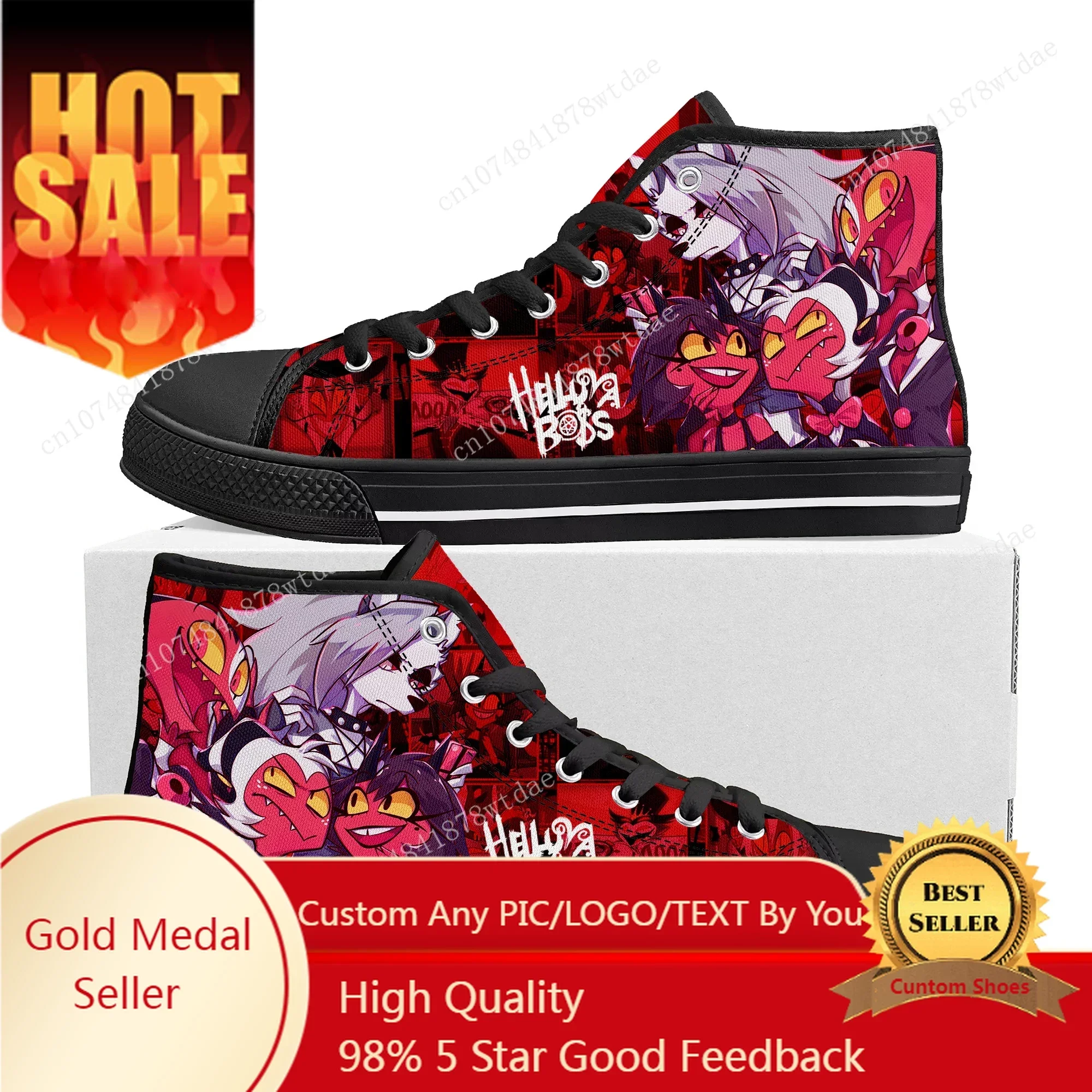 

Boss Anime Cartoon Manga Comic Helluva High Top Sneakers Mens Womens Teenager High Quality Canvas Sneaker Custom Made Shoes