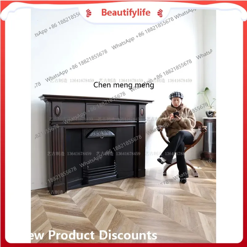 

French medieval solid wood old decorative fireplace wabi sabi retro small apartment living room entrance