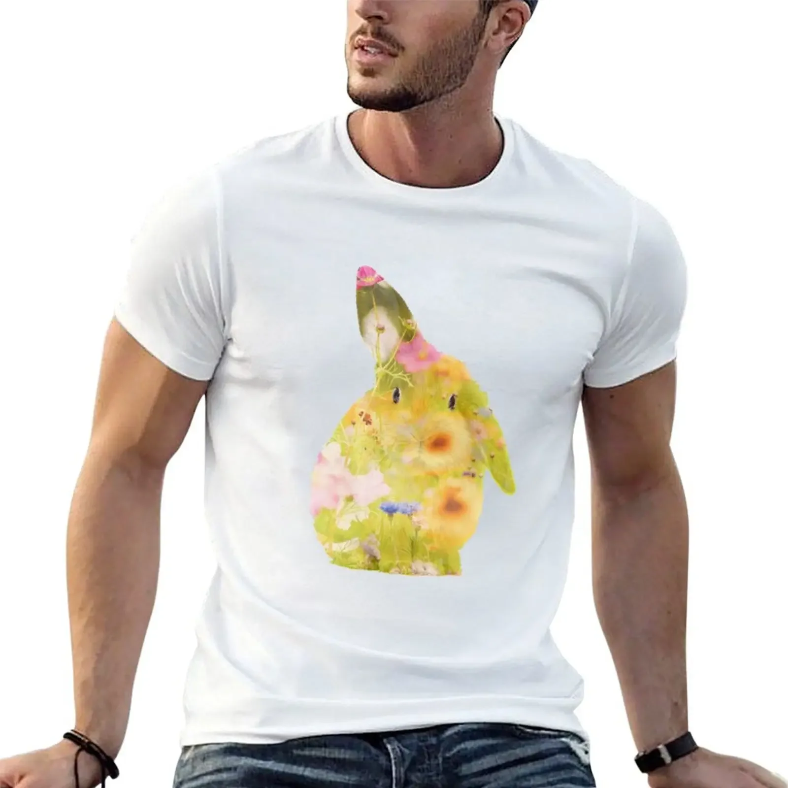 

Bunny Flowers T-Shirt for a boy cotton man t-shirts rapper graphic tees anime clothes mens graphic t-shirts